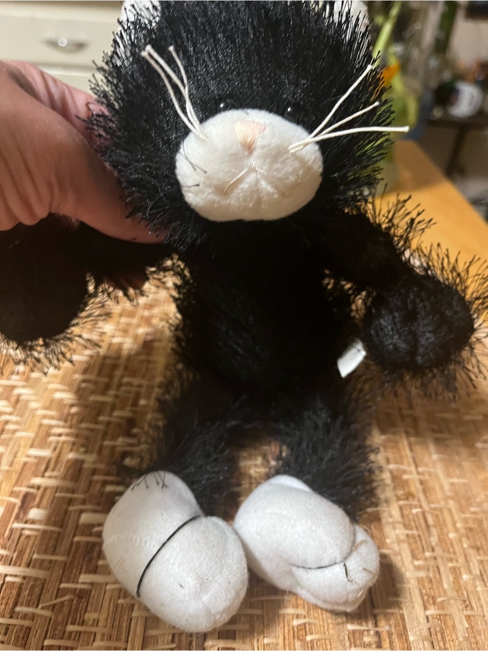 GANZ Black Plush Cat Toy with White Face and Paws